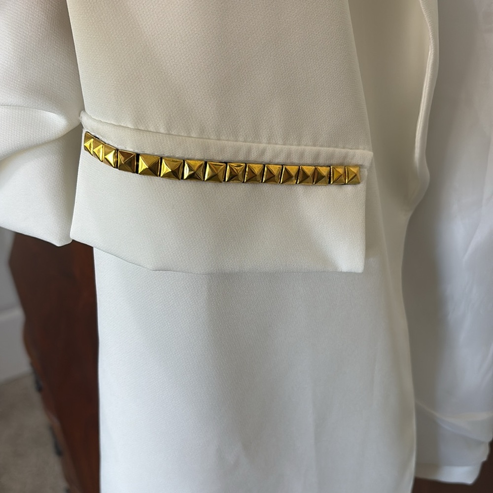 *Elegant Embellished White Blazer Jacket w Queen Bee Beaded Design Shawl Lapel - Picture 11 of 16